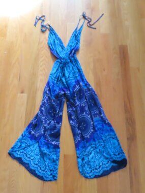 Aravay Jumpsuit Coverup Womens One Size Blue Purple Boho Flowy Beach Resortwear